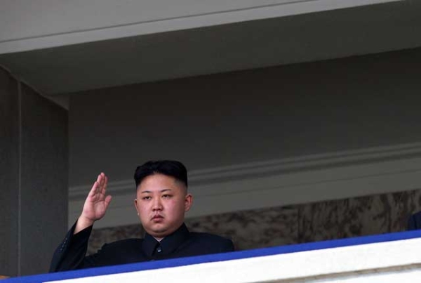 North Korean leader Kim Jong-Un salutes as he watches a military parade in Pyongyang on Apr. 15, 2012, two days after a North Korean rocket apparently exploded within minutes of blastoff and plunged into the sea. (Ed Jones/AFP/Getty Images) 