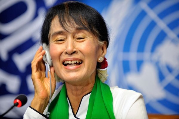 Aung San Suu Kyi at a press conference following her address to the International Labour Organization (ILO) annual conference at the United Nations office in Geneva on June 14, 2012. (Sebastien Feval/AFP/Getty Images)