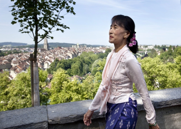 As if savoring her freedom, Suu Kyi visits the Rose Garden in Bern, Switzerland on June 15, 2012. (Yoshiko Kusano/AFP/Getty Images)