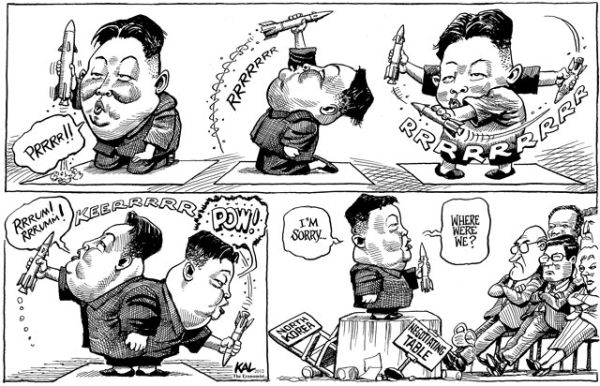 Rocket man: North Korea's Kim Jong Un gets the Kevin "KAL" Kallaugher treatment earlier in 2012. (The Economist)