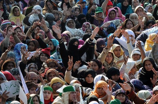 Supporters of Pakistani cleric Tahir-ul Qadri gather at a protest rally in Islamabad after the government ignored his ultimatum to disband parliament on January 15, 2013. (Asif Hassan/AFP/Getty Images)