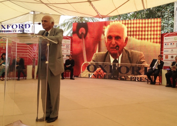 Intizar Husain, widely considered one of the greatest living Urdu-language writers, delivered a keynote speech at the 2013 Karachi Literature Festival. (Annie Ali Khan)