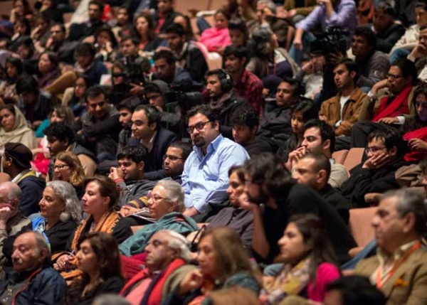 The crowd inside the Alhamra Art Center in Lahore, Pakistan on February 23, 2013, Day 1 of the inaugural Lahore Literary Festival. (Saad Sarfraz Sheikh)
