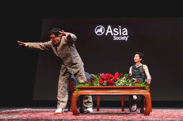 Jackie Chan speaks with La Frances Hui at Asia Society headquarters in New York. (C. Bay Milin/Asia Society)