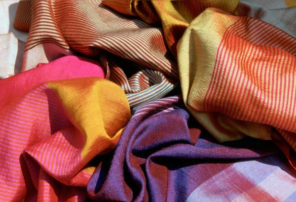 Woven "wind scarves" by Carol Cassidy. (Lao Textiles)