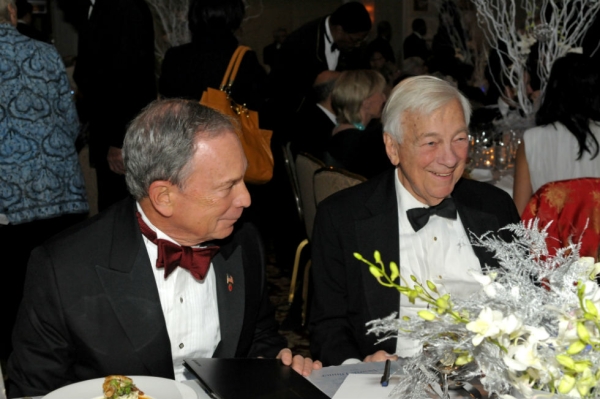 Former New York City Mayor Michael Bloomberg with John C. Whitehead at Asia Society Gala in 2012. (Elsa Ruiz/Asia Society)