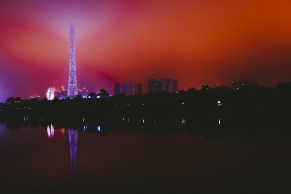 Canton Tower seems to sets fire to the crimson sky in Guangzhou, China on February 2, 2015. (ilya/Flickr)