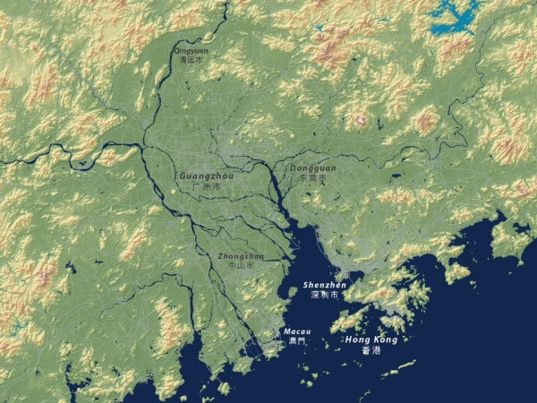 The Pearl River Delta includes the major cities of Hong Kong, Shenzhen, and Guangzhou. 