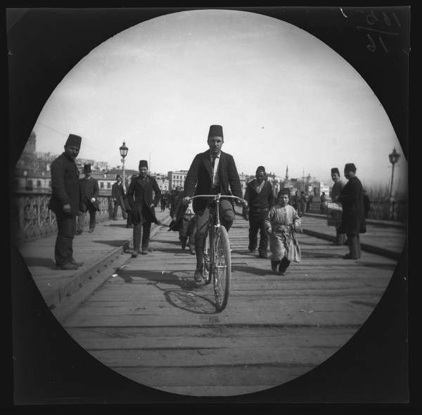 (from original negative envelope) "Crossing the bridge from Pera to Stamboul," March 21, 1891, Collection of the UCLA Library Special Collections