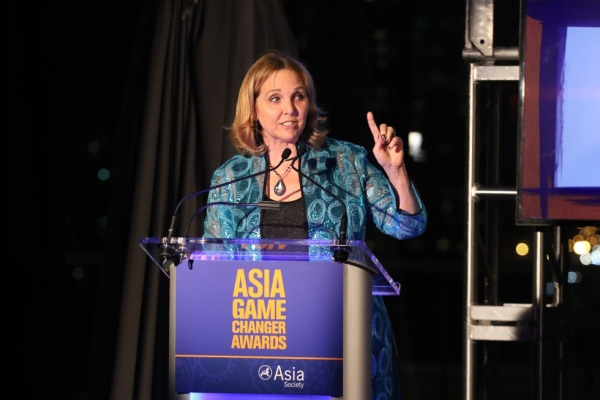 Asia Society President Josette Sheeran gives opening remarks at the 2015 Asia Game Changers award ceremony on October 13. (Ellen Wallop/Asia Society)