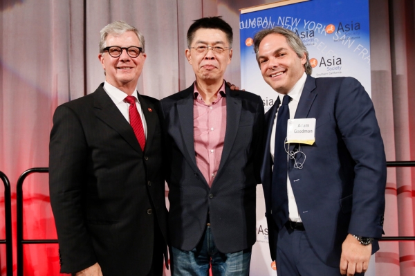 From left, Thomas E. McLain, chairman, Asia Society Southern California, Zhang Zhao, CEO, Le Vision Pictures, and Adam Goodman pose during the 2015 Asia Society U.S.-China Film Summit and Gala held at the Dorthy Chandler Pavilion on Thursday, November 5, 2015, in Los Angeles, Calif. (Ryan Miller/Capture Imaging)