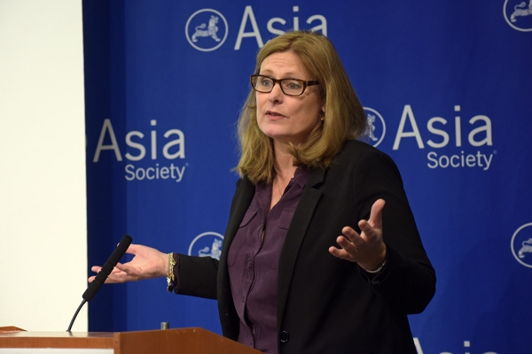 Sarah Brown, executive chair of the Global Business Coalition for Education, delivers opening remarks at "Educating for Citizenship in a Global World" on September 29. The event discussed the role of education in the 2030 Sustainable Development Goals, approved by the UN General Assembly a week prior. (Elsa M. Ruiz/Asia Society)