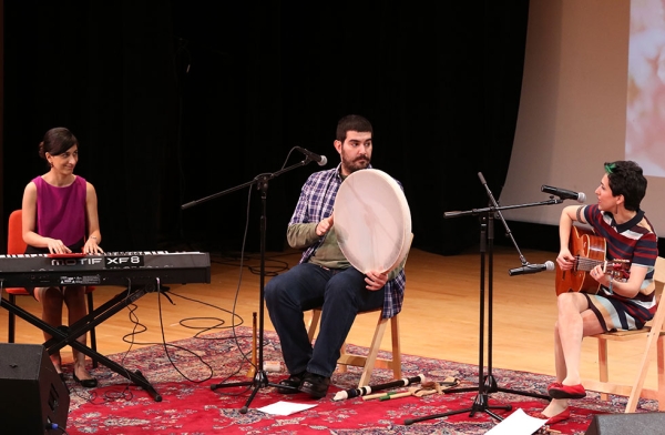 Hani Niroo, Martin Shamoonpour and Ava Nazar perform a selection of traditional Nowruz songs at Asia Society New York on March 12, 2016. (Ellen Wallop/Asia Society)