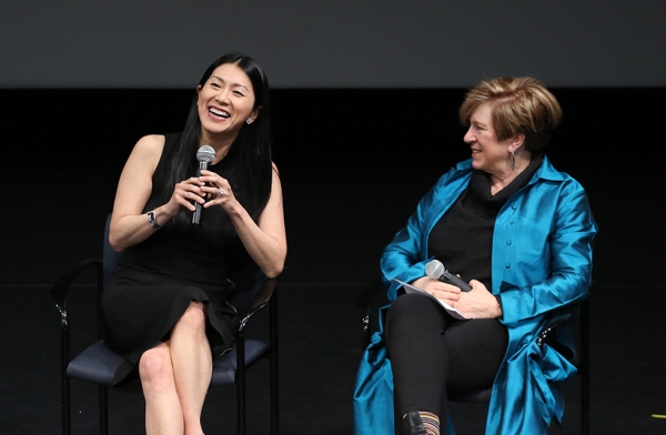 'Paradise Interrupted' translator and interpreter Dr. Agnes Hsu-Tang (left) with Rachel Cooper, Director of Global Performing Arts and Special Cultural Initiatives at Asia Society, on April 5, 2016. (Ellen Wallop/Asia Society)