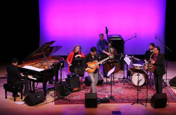 The full 'Invocation' jazz ensemble during their performance at Asia Society New York on December 16, 2016. (Ellen Wallop/Asia Society)