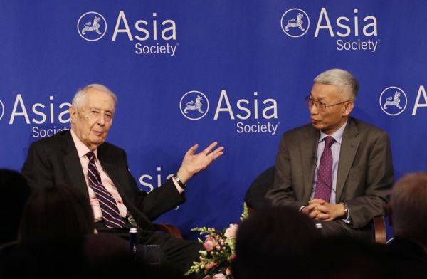 Author and history professor at Harvard University Roderick MacFarquhar is joined by author and professor at Claremont McKenna College Minxin Pei during the discussion portion of the night's events at Asia Society New York on February 28, 2017. (Asia Society/Ellen Wallop)