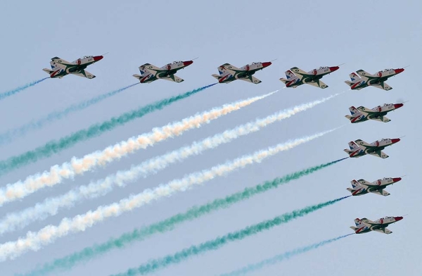 An aerobatic team performs during celebrations to mark Pakistan's Independence Day in Karachi on August 14, 2017. (Rizwan Tabassum/AFP/Getty)