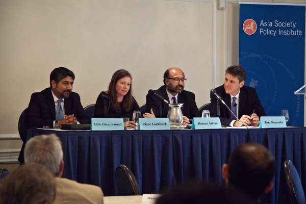 (L to R) Panelists Amb. Omar Samad, Clare Lockhart, and Hassan Abbas and moderator Tom Nagorski at Asia Society’s event in Washington, D.C. on July 9, 2014. (Christina Dinh/Asia Society)