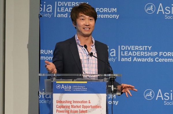 Pirq CEO and diversity and entreprenuership expert James Sun speaks at Asia Society's Diversity Leadership Forum. (Ellen Wallop/Asia Society)