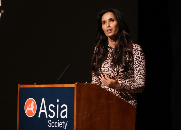 Padma Lakshmi reads an excerpt from her new memoir at Asia Society in New York on Thursday, March 10. (Ellen Wallop/Asia Society)