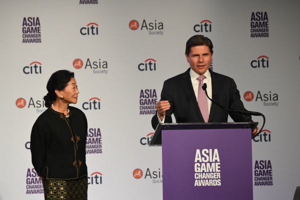 Lulu Wang and Nicolas Aguzin speak at the Asia Society Asia Game Changer awards