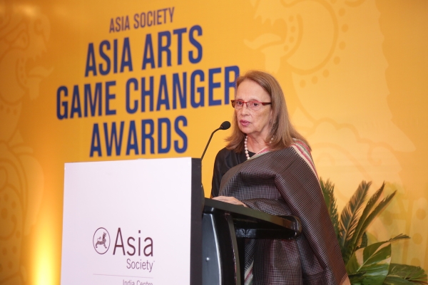Asia Arts Game Changer Awards India Co-Chair, Pheroza Godrej addresses the audience during the ceremony