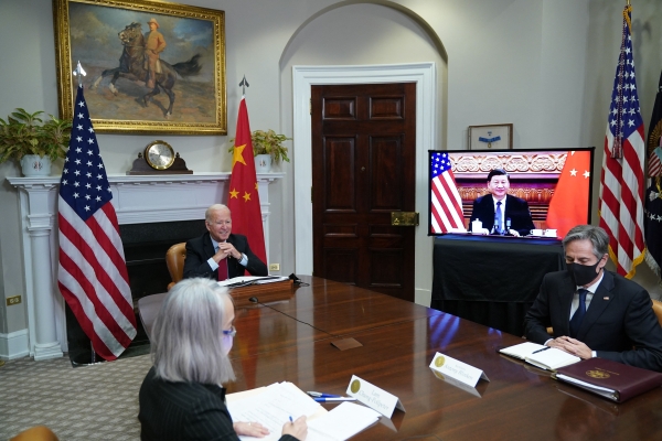 Joe Biden and Xi Jinping virtual summit in the Roosevelt Room