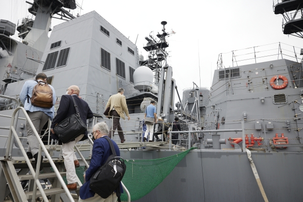 The group going onboard JMSDF Destroyer Amagiri