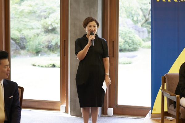 Asia Society Japan director Sawako Hidaka giving an introduction
