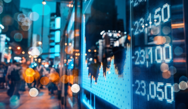 Financial figures cityscape