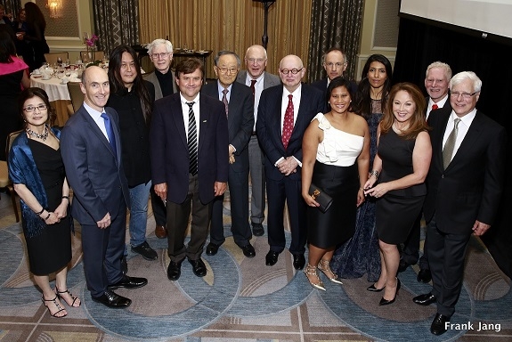 Annual Dinner Honorees, colleagues and ASNC Advisory Board Members with staff. From left to right: Wendy Soone-Broder, Tom Steinbach, Kaiser Kuo, Orville Schell, Eric Heitz, Chong-Moon Lee, Jack Wadsworth, Ken Wilcox, Michael Moritz, Olana Khan, Leila Janah, Sydnie Kohara, N. Bruce Pickering, and Barry Taylor. (Frank Jang Asia Society)
