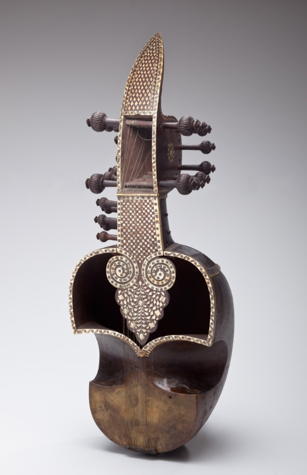 Sarinda with Waq-Waq Tree, Avian, Floral and Geometric Motifs, India, 19th century, late Mughal Period (1526-1857), Wood, bone, skin and sinew, Bequest of Rusell Barclay Kingman, 1959, Collection of the Newark Museum 59.340