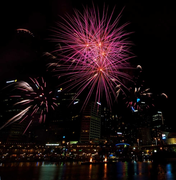 Fireworks burst over Darling Harbour in Sydney, Australia on January 21, 2012. (Nigel Howe/Flickr) 
