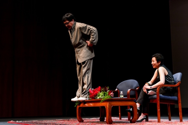 In a rollicking 2013 discussion at Asia Society in New York, an animated Jackie Chan spent almost as much time out of his seat as in it. (C. Bay Milin)