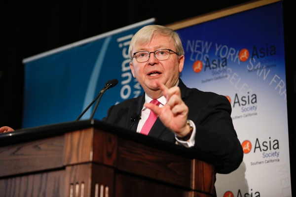 Kevin Rudd, President, Asia Society Policy Institute speaks during "The Year of Living Dangerously: Asia, the U.S., and Global Order in 2017" by the Asia Society of Southern California and Pacific Council On International Policy on February 10, 2017, in Westwood, California. (Photo by Ryan Miller/Capture Imaging)
