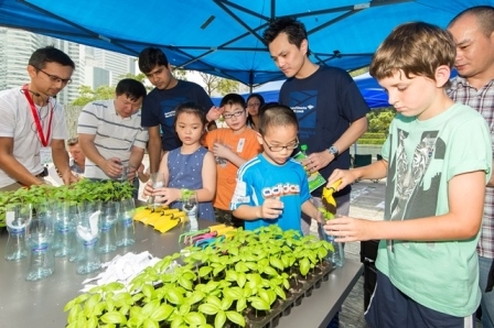 BAML volunteers helped kids with urban farming (Asia Society Hong Kong Center)