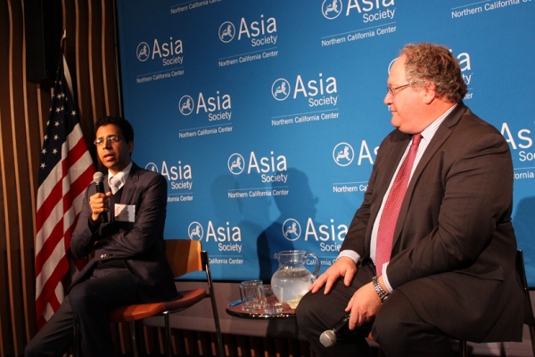 Clayton Dube moderated the discussion with David Barboza. (Asia Society)