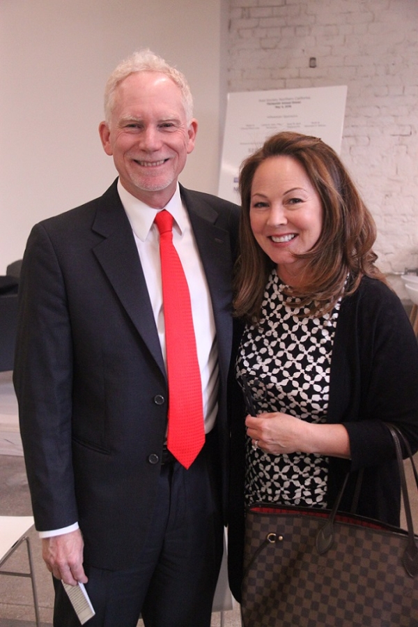 N. Bruce Pickering, Executive Director of Asia Society Northern California, smile for the camera with Sydnie Kohara, ASNC Advisory Board Member and Former Anchor CBS 5. (Asia Society)