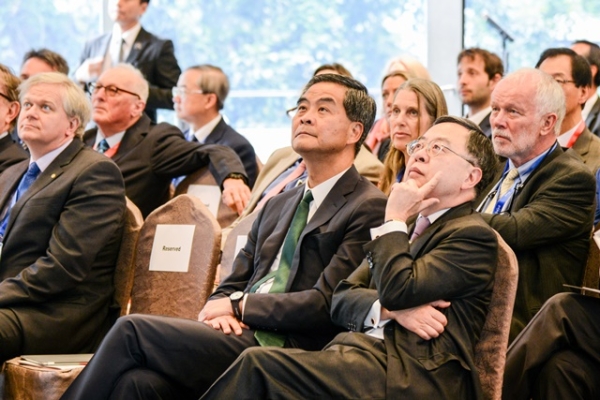Leung Chun-ying, Chief Executive, The Government of Hong Kong SAR and Ronnie. C. Chan, Co-Chair, Asia Society listened intently during the symposium.