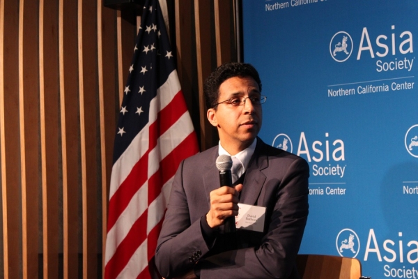 David Barboza answers a question posed by moderator Clayton Dube. (Asia Society)