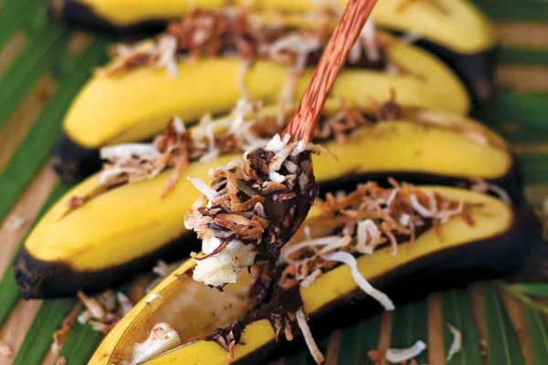 Grilled Bananas with Chocolate and Toasted Coconut Flakes (Photo by Jaden Hair)