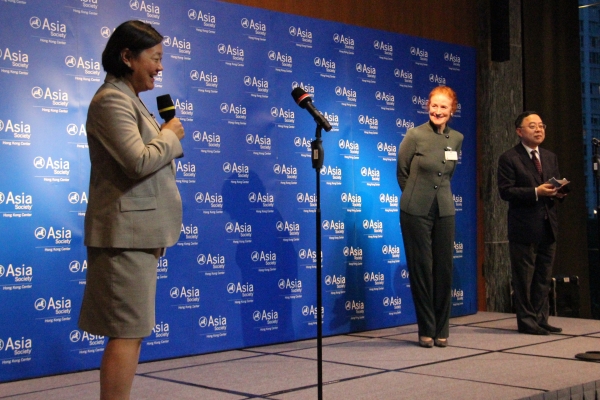L to R: Alice Mong, Executive Director Asia Society Hong Kong Center; Henrietta H. Fore, Asia Society Co-Chair; and Ronnie C. Chan, Asia Society Co-Chair. (Asia Society Hong Kong Center)