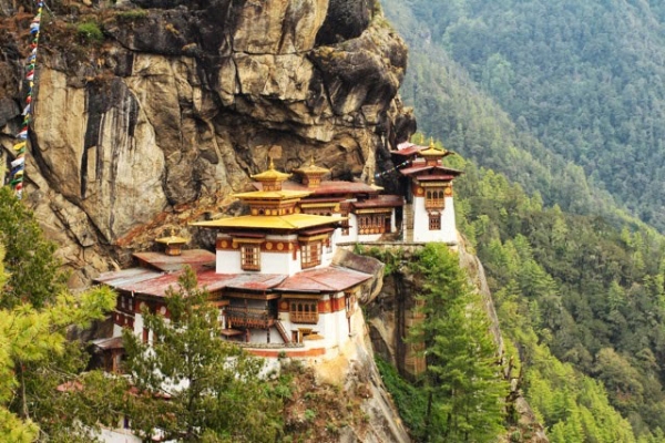 Taktsang Monastery (Tiger's Nest) located on a precipitous cliff at 3120 meters in Paro. It is one of the oldest and holiest places of Bhutanese Buddhism. It is still a living monastery and its surrounded by meditation centers.