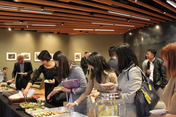 Attendees enjoy some post-event refreshments at the reception. (Asia Society)