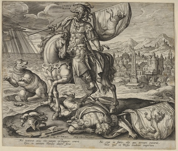 Cyrus, King of Persia, from Four Illustrious Rulers of Antiquity (1590s) by Adriaen Collaert after Maerten de Vos. (The Metropolitan Museum of Art, New York)