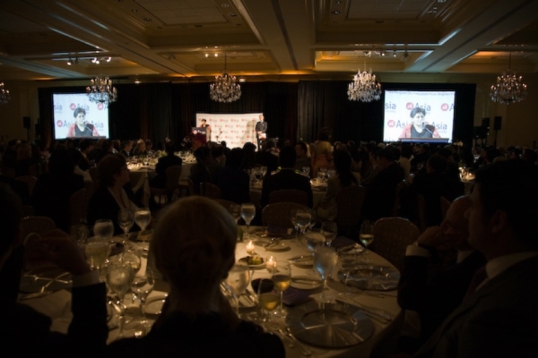 Asia Society President Vishakha Desai addresses the crowd during dinner. (Les Talusan/Asia Society Washington Center)