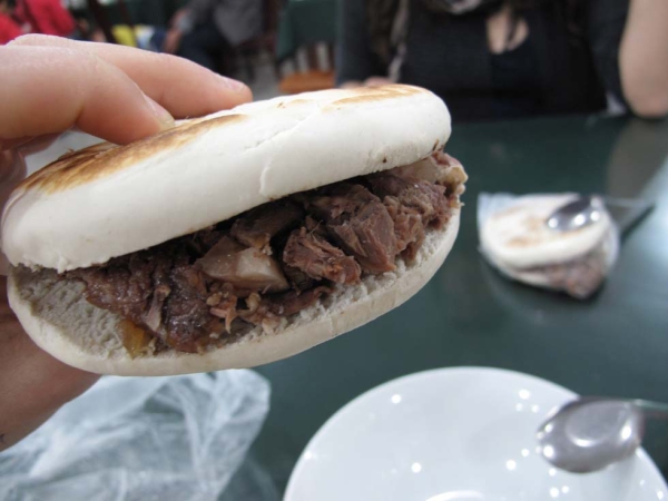 Rou jia mo, street “meat sandwich” from Xi’an, China. (Julia Dorff)