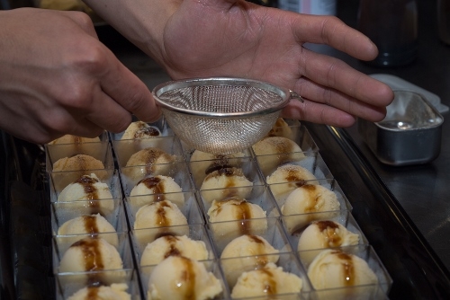Tofu ice cream with kuromitsu sauce and monaka cracker (Michelle Edmunds)