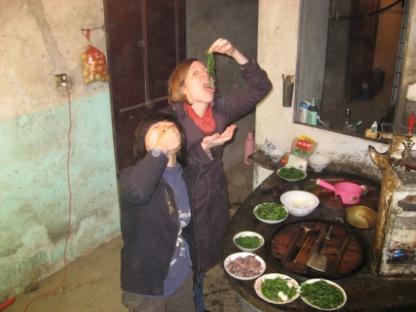 Megan Shank eating on assignment in Wuxi in 2008.