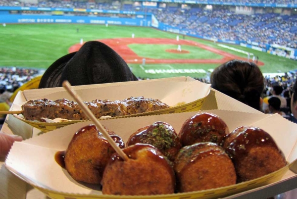 Takoyaki, deep-fried octopus balls, a ballpark favorite. (wallyg/Flickr)